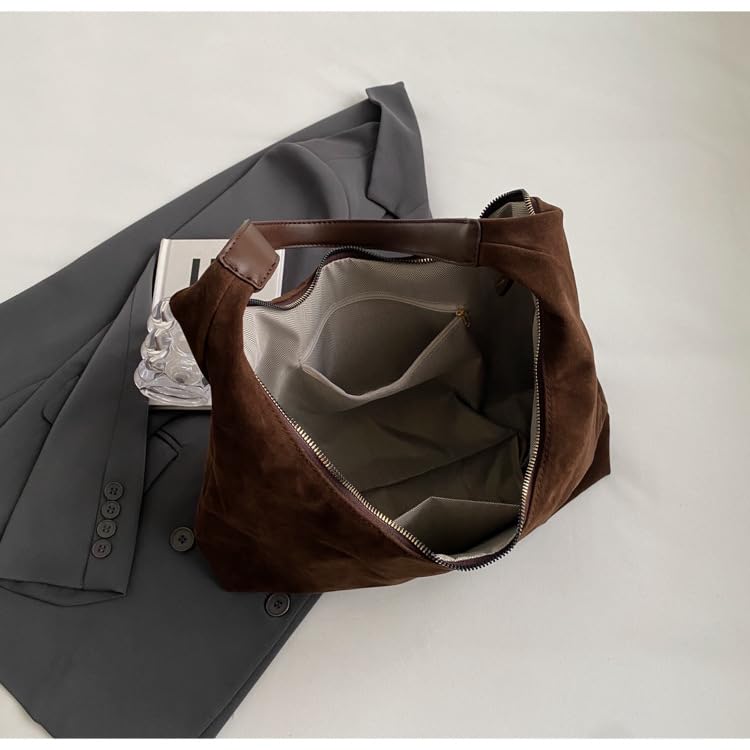 Women’s Trendy Suede Tote Bag Shoulder Bags For Women Fall Underarm Bag Winter Hobo Bag Work Purses Suede Travel Handbag - Image 6