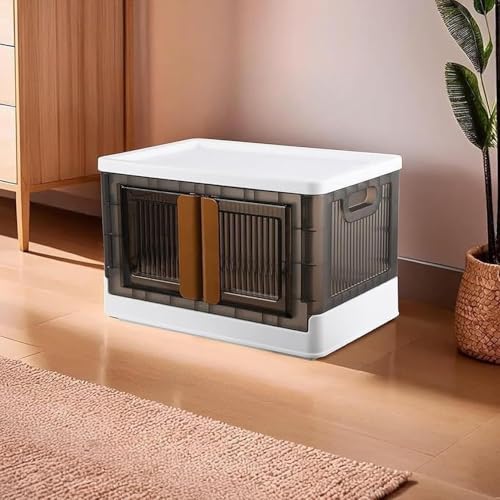 Image of Multipurpose Foldable Drawer Cabinet Organizer - Plastic Storage Cupboard with Double Door & Wheels | Clothes Rack, Kids Wardrobe for Home, Kitchen, Office (White & Grey) 4 Layer