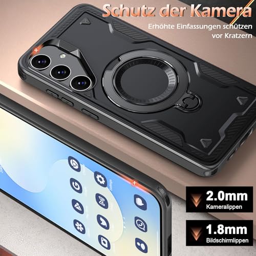 Image of for Samsung Galaxy S25 FE Case Magnetic with Stand, with Mag-Safe, with Screen Protector, Wireless Charging, Shockproof for Samsung S25 FE 5G Phone Case, Ring Holder Phone Cover (Black)
