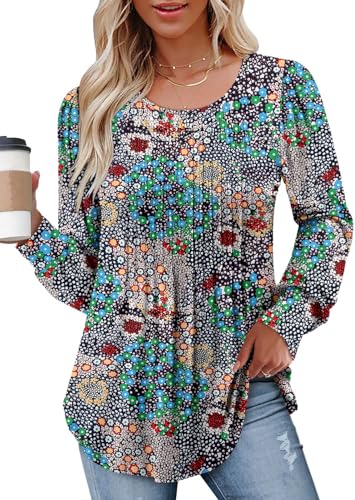 BETTE BOUTIK Long Sleeve Shirts for Women Fall Tops Dressy Blouses Crewneck Tunic Tops for Leggings S-3XL