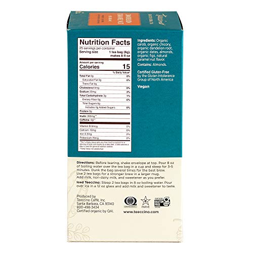 Teeccino Dandelion Caramel Nut Tea - Caffeine Free, Roasted Herbal Tea With Prebiotics, 3X More Herbs Than Regular Tea Bags, Gluten Free - 25 Tea Bags (Pack Of 3) #TOP4