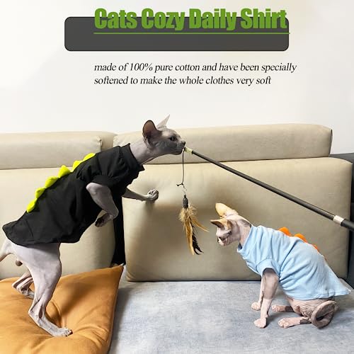 Sphynx Cat Clothes Cat Jumpers for Cats Only Dinosaur Cat Costume Cat Outfit Hairless Cat Sweater Soft Cat Onesie Breathable Cotton T-Shirt Kitten Jumper Coat Cat Clothing Vest Pajama Suit(Black,S) - Image 4