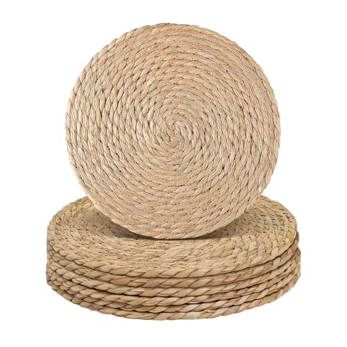 comfoyar Lot de 6 Sets de Table Naturelle Ronde Tressé, Dessous Table Antidérapants en Jacinthe d'eau Tissé, Dessous Assiette Résistant à la Chaleur pour Cuisine et...