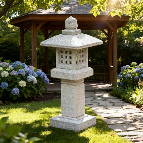 Natural Granite Stone Lantern, Japanese Garden Pagoda, Handcrafted Traditional Stone Lantern, Suitable...