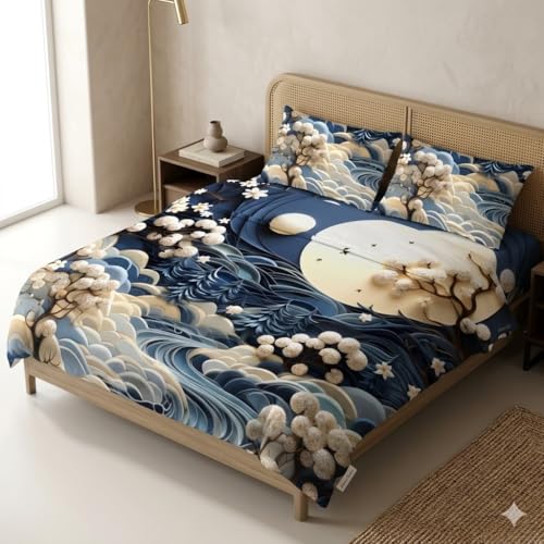 Image of Premium 7D Printed King Size Bedsheet Set with Pillow Covers Soft Cotton Blend Double Bedsheet for Home (Pillow Covers :18x28 inches Bedsheet :90x100 Multi)