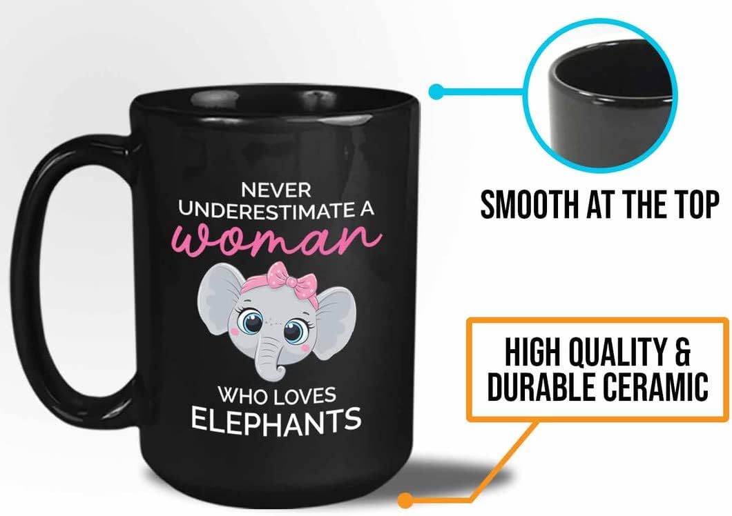 Bubble Hugs Never Underestimate Coffee Mug 15oz Black - Woman Who Loves Elephants - Man Religious Women Coworker Student Cycling Christian Granfather Music Lover Atheletes Medical Healthcare