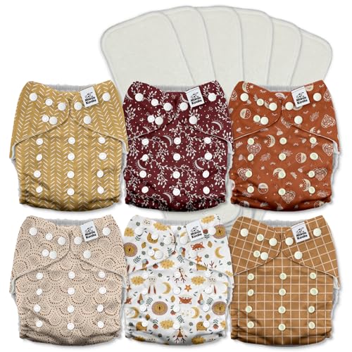 Image of Mama Koala 3.0 Cloth Diapers for Babies with AWJ Lining, 6 Pack with 6 5-Layer Natural Cloth Diaper Inserts - Reusable and Washable Pocket Diapers(A-Lucky Colors)