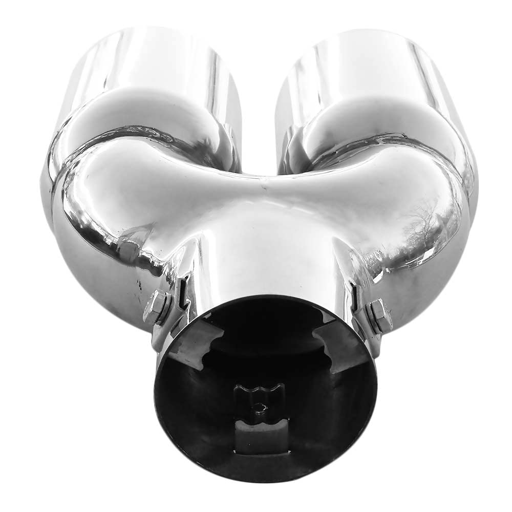 Embout d'échappement double tube double rond en acier inoxydable - Pot d'échappement sport - Embout d'échappement - Embout d'échappement universel - Chromé - Inoxydable