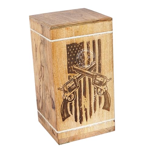 Image of Handcrafted Floral Engraved Wooden Urns for Human Ashes Adult Large - Cremation Urn for Ashes - Burial Urn for Columbarium - Funeral Urn Box (Two Gun Cross, 250 LB - Hardwood)