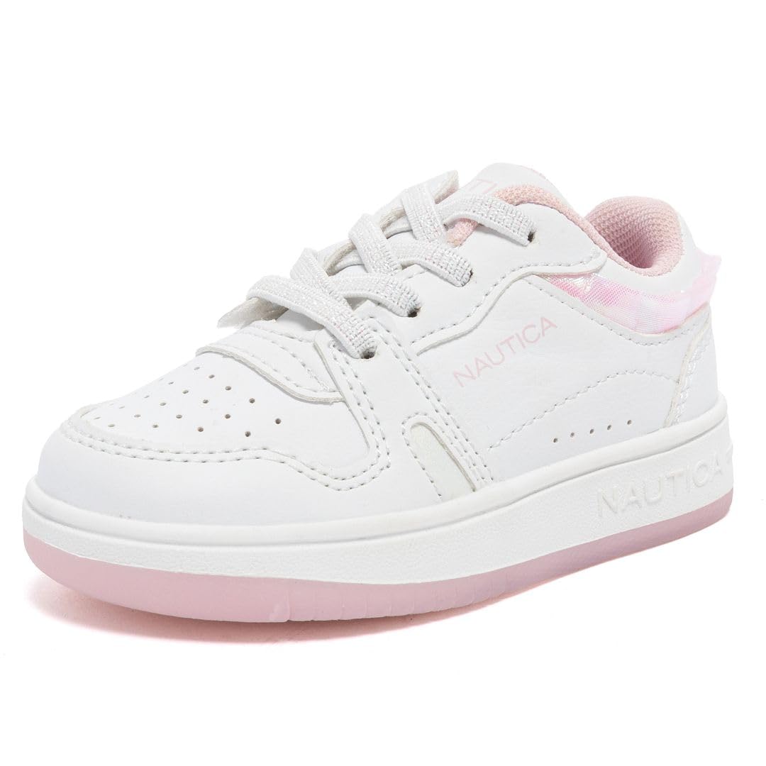 Nautica Girls Sneakers, Stylish Low-Top Tennis Shoes with Cushioned Insole for Everyday Wear, Toddler, Little Kids and Big Kids, Lace-Up/Bungee