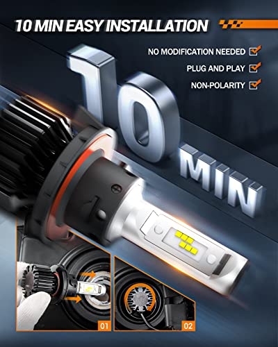 Image of SEALIGHT H13 Light Bulbs, 30000LM 700% Brighter with Turbo Fan,5 Mins Quick Installation, IP67 Waterproof Bulbs 9008 Pack of 2