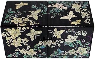 Antique Alive Mother of Pearl Inlay Butterfly Lacquer Wood Drawer Women Girl Secret Jewelry Small Ring Earrings Keepsake Trinket Treasure Gift Box Case Chest Organizer Storage