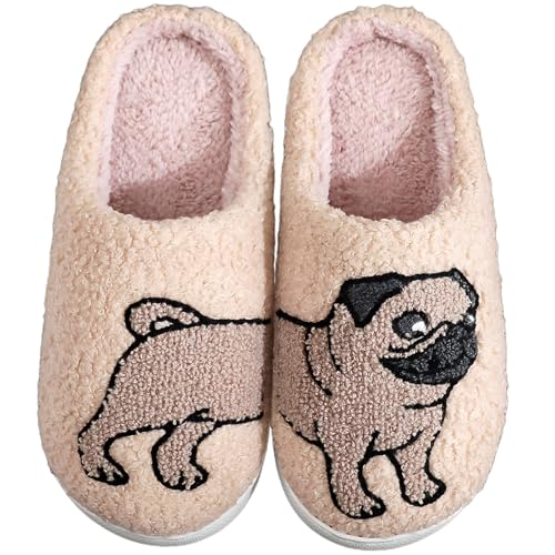 OTELUXS Dog Slippers For Women Men Pug Slippers Warm Plush Fluffy Cute Animal Indoor Bedroom House Shoes - 4344