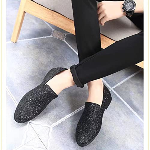 Men's Leather British Fashion Pointed Toe Sequined Loafers,Metallic Luxury Texture Slip-On Glitter Fashion Casual Dress Shoes4