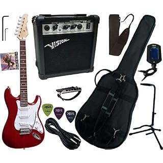 PACK GUITARE Electrique Ampli 15W 9 Accessoires 11 Versions (Rouge Droiter) - Les Beatles, Paul McCartney, John Lennon, RIngo Starr, George Harrison