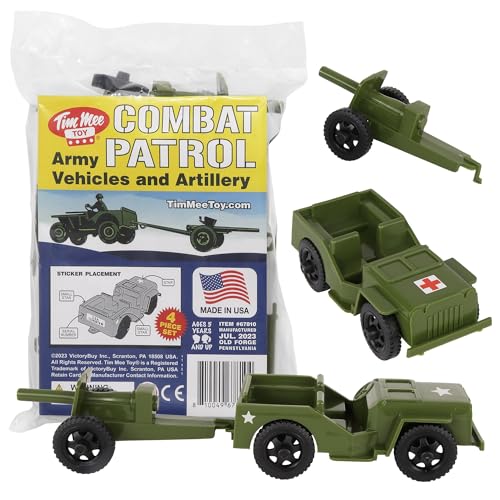 TimMee Combat Patrol Willys & Artillery - OD Green 4pc Playset USA Made