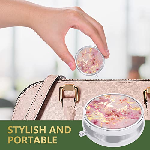 Image of Nipichsha Pill Box, Small Pill Case for Purse & Pocket, Cute Travel Medicine Organizer, Portable Medicine Container Holder to Hold Vitamins, Medication, Fish Oil & Supplement, Gold Pink Marble