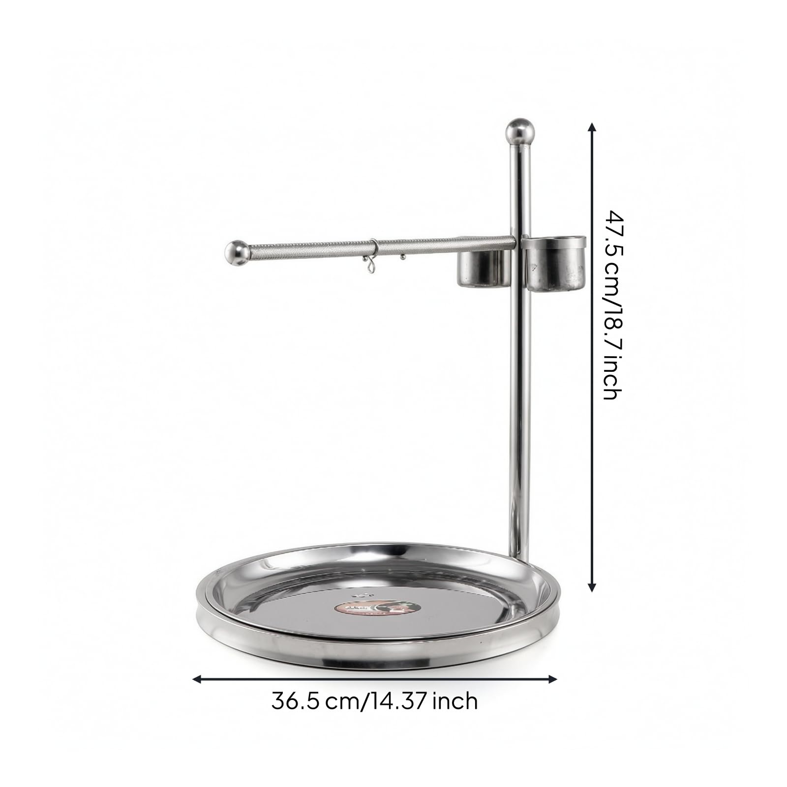 Percha Acero Inoxidable con Comeros Resistente Versátil para Aves Jóvenes, Soporte De Pie De Pájaro De Acero Inoxidable Tipo 7 con Bandeja Redonda - Grande