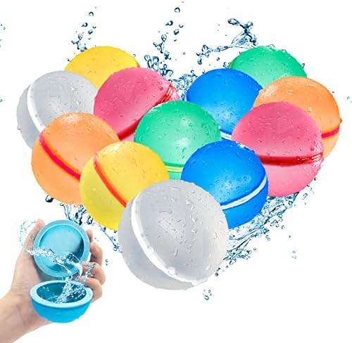 SOPPYCID Water Balloons Reusable, Summer Water Balls for Boys and Girls, Easy to Fill, Fun For Kids Ages 3-12, Water Splash Ball Pool Beach toys for Water Balloon Fights, Bath time, Pool-12Pack