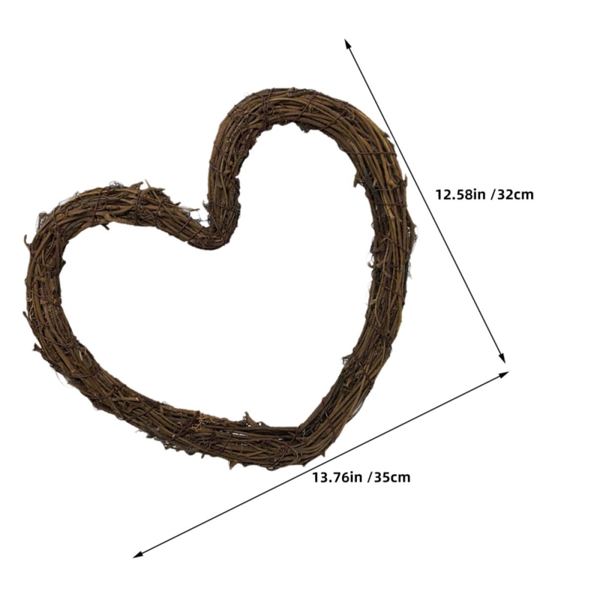 Operitacx 4 Piezas Anillo de Ratán Artesanal Forma de Corazón de 14 Pulgadas, Decoración Navideña Rústica y Natural para Puerta y Hogar, Fácil de Colgar