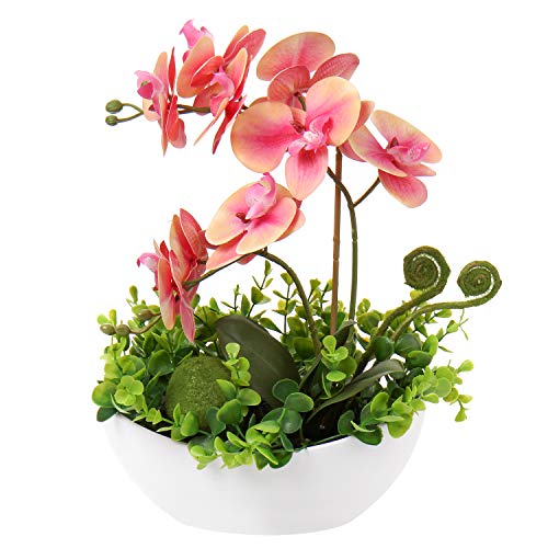 Oairse Phalaenopsis Artificial de 35cm con Flores de Tacto Real, orquídeas de Flores Artificiales en Maceta, centros de Mesa, Decoraciones de alféizar