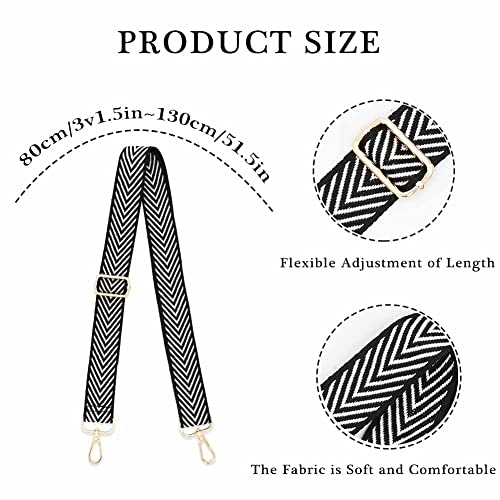 Image of PCBAG Replacement Purse Straps Adjustable Wide Classic Cross Body Shoulder Strap Black and White Stripes Guitar Belts for Handbag, 1.5 inch