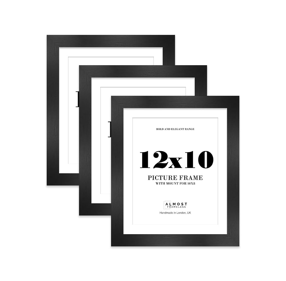 12x10 Black Frame With Mount for 10x8 Pictures 28mm Edge Portrait and Landscape Display with Wall Hooks and Kickstand, 3 Pack