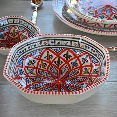 Plat octogonal Bakir rouge L 25 cm en terre cuite émaillée haut de gamme