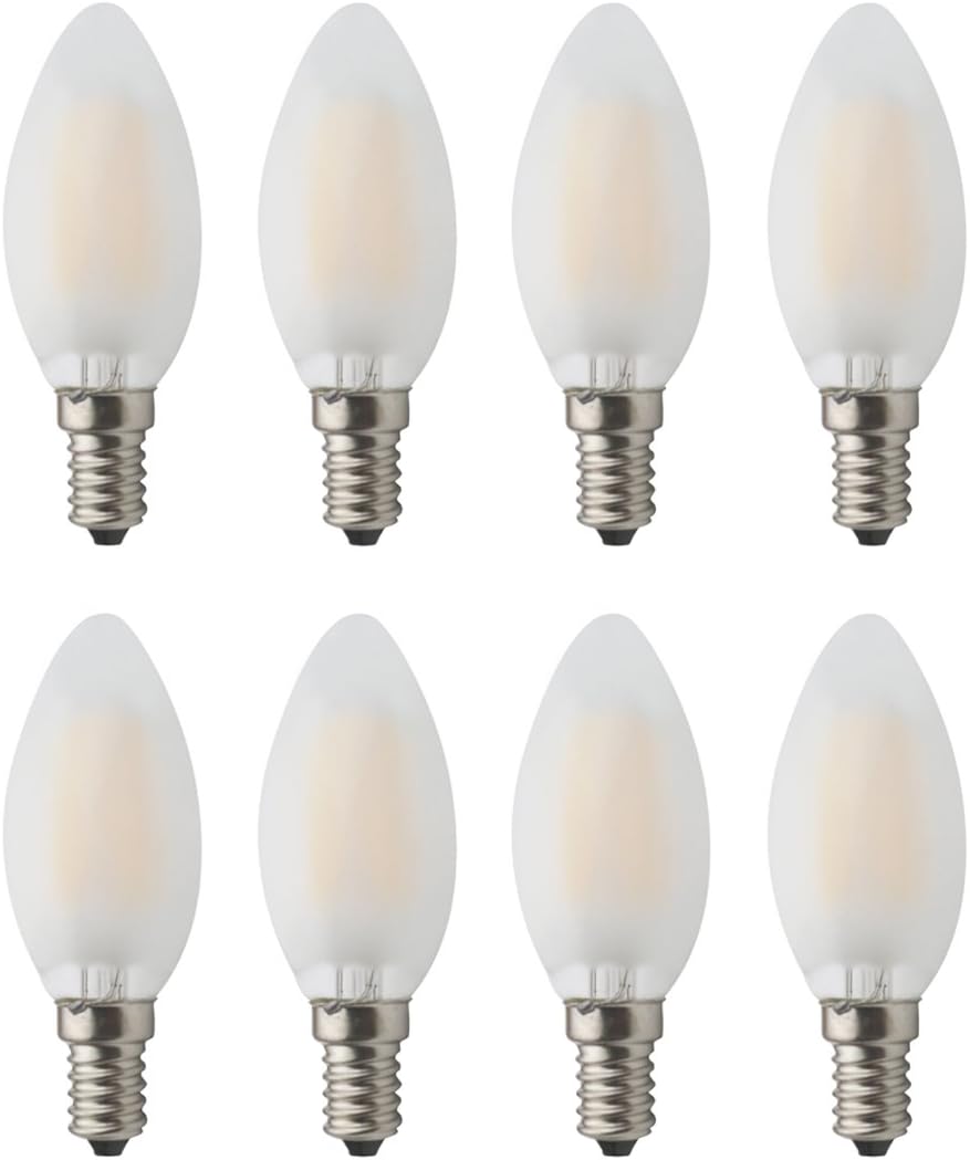 8-Pack Dimmable AC 220V E14 LED Filament Vintage Light Bulb, 4W LED Frosted Candle Bulbs, 40W Incandescent Bulbs Replacement, SES Candle Light Bulb for Chandelier, Warm White