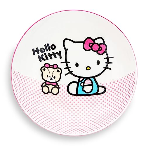 Sanrio Hello Kitty Pink Dots 9-Inch Ceramic Coupe Large Dinner Bowl For Serving Pasta, Salad, Cereal