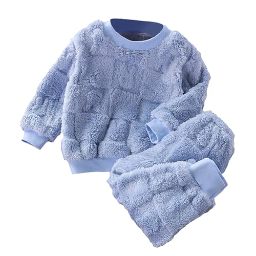 Kids Girls Flannel Fleece 𝗣a𝗷amas Outfits Long Sleeve Round Neck Pullover Tops Pants Toddler Boys Warm 𝗟oungewear4