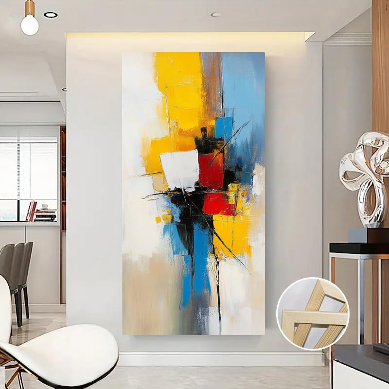 Vortex bleu et jaune grand tableau moderne pour salon