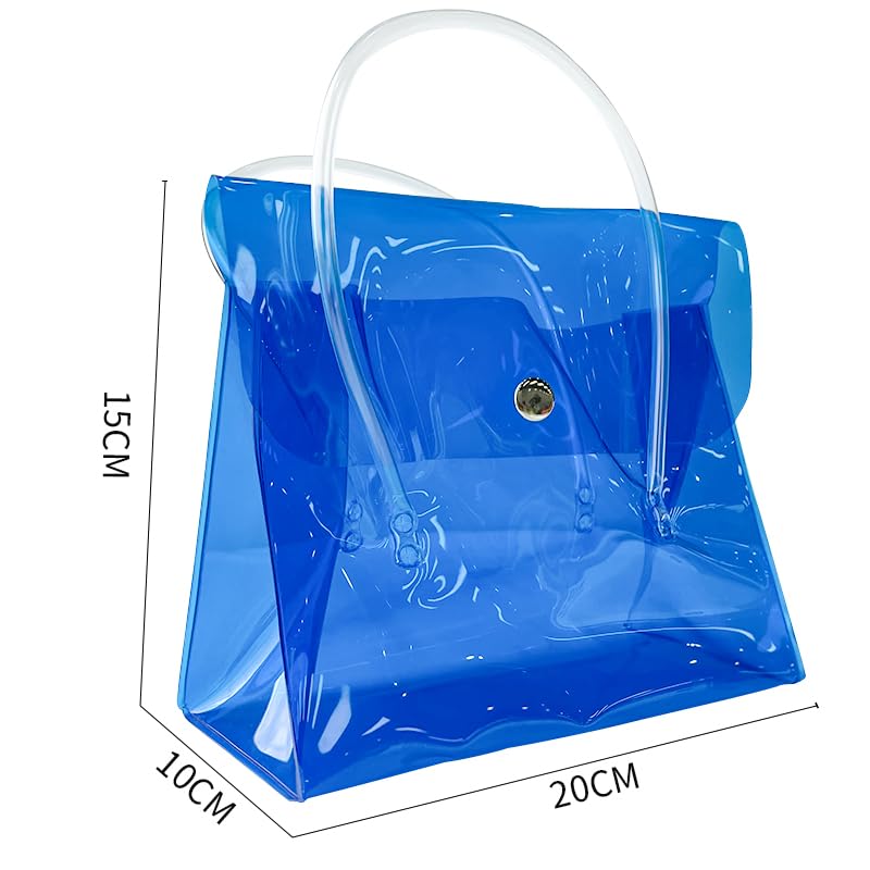 2PCS Clear Plastic Tote Bags with Buttons Closed, Simple Beach Bag Cosmetic Storage Bag for Girls.3