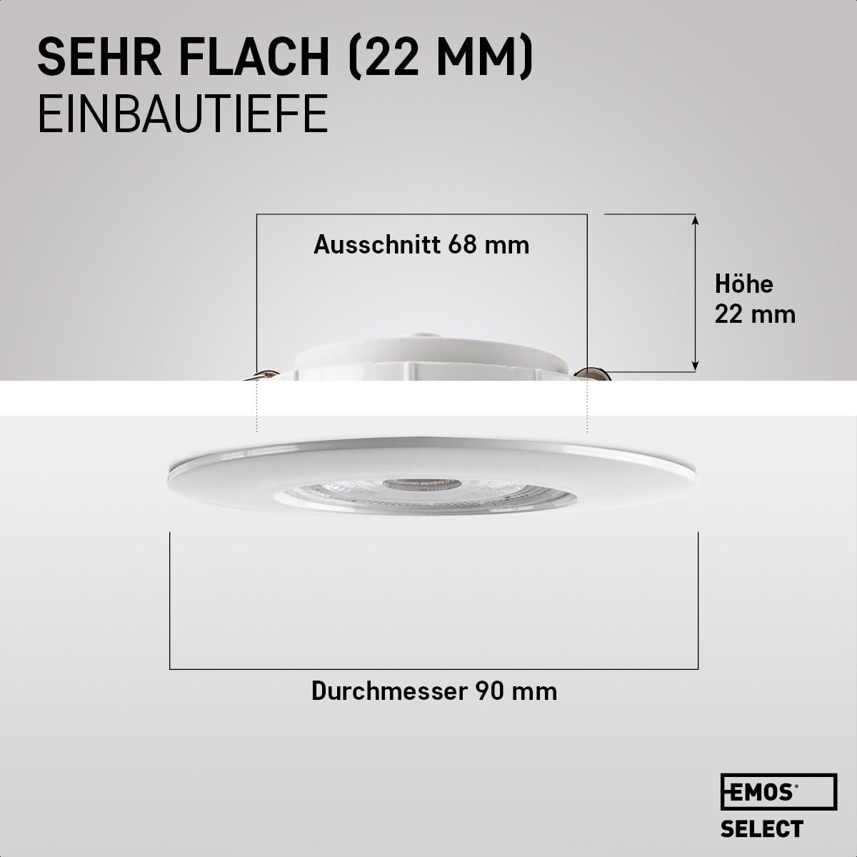 EMOS LED Spots 230V 4.9W 430lm 50° Schwenkbar Einbaustrahler warmweiß 3000k Deckenspots Flach 68mm Lochmaß Set 12 Stück