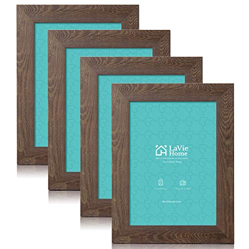 LaVie Home 5x7 Picture Frames (4 Packs, Dark Brown) Wooden Textured Finish Photo Frame with High Definition Glass for Wall Mount & Tabletop Display