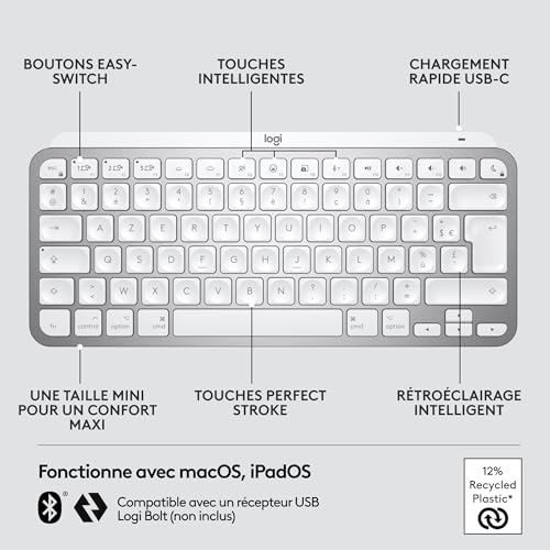Clavier rétroéclairé Logitech MX Keys Mini Mac sans fil compact USB-C