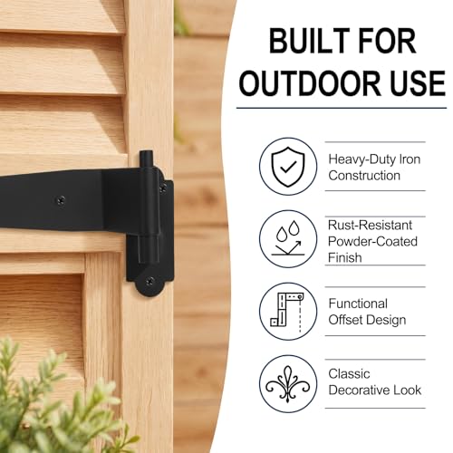 Image of 6 Pack (3 Pair) Steel Blind Shutter Hinges Set 11.75 inch Black Wrought Iron Shutter Offset Pintle Strap Hinge with 2 S-Hooks, Heavy-Duty Rust-Resistant Hardware Kit
