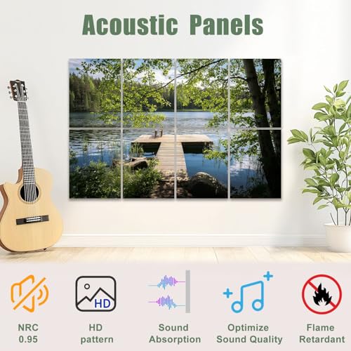Set de 8 Paneles Acústicos Autoadhesivos JCFANGALLERY Vista Idílica del Lago Día Soleado de Verano Decorativos para Pared Absorbentes de Sonido 48"x32" para Oficina Casa Estudio miniatura 4