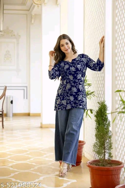 Image of SIROTA Rayon Short Top for Women | Tunic for Jeans | Western Short Kurti | Stylish Straight Ladies Kurta | Ethnic Kurta for Girls