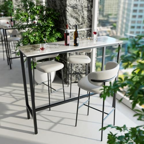 وايز فور طاولة بار مستطيلة الشكل من الحجر الملبد: بطول 120 سم، طاولات رخامية بارتفاع 105 سم، اثاث طاولة كوكتيل للمطبخ المنزلي والحانة والمقهى والمكتب والشقة (الكرسي غير متضمن)