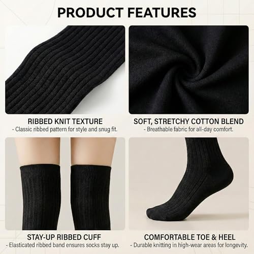 Image of Kraptick Women's Ribbed Thigh High Socks - Soft Stretchable Knit Over the Knee Socks for Winter, Casual & Layered Wear