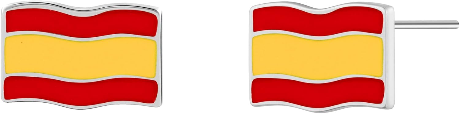 Bolenvi Spain Flag Country Travel Stud Earrings - Genuine 925 Sterling Silver Back Posts, Unique Handcrafted Studs with Enamel, Stud Earrings for Women and Men
