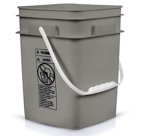 House Naturals 4 Gallon Square Food Grade Bucket Pail With Plastic Handles And Lid (Pack Of 3) Made In Usa Containers (Gray Buckets-Green Lids) #TOP2