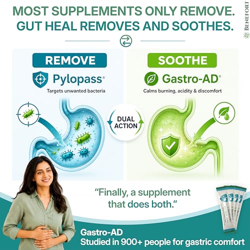 Image of Gut Heal - H Pylori Probiotic Powder with Pylopass & Gastro-AD, 60 Billion CFU L Reuteri Stomach Soothe Supplement, Bloating Gas Heartburn & Acid Relief, Daily Digestive Support, 30 Sachets