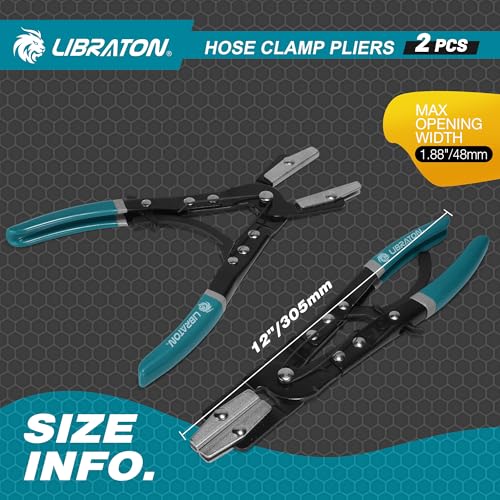 Image of LIBRATON Ratcheting Hose Pinch Pliers, 2PCS Hose Clamp Pliers Set, 12Inch Hose Pinch Off Pliers, Hose Pliers, Radiator Hose Clamp Pliers, Fuel Line Pliers, Pinch Off Pliers for Coolant, Automotive