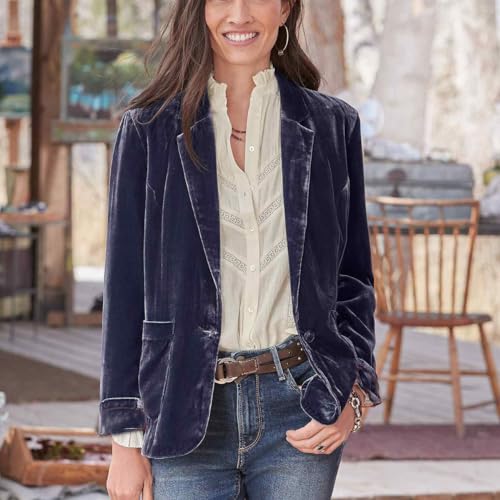 Women's Velvet Blazer Jacket Casual Button Up Long Sleeve Cardigan Suits Business Work Coat with Pockets2
