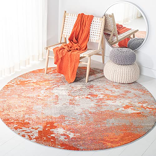 Safavieh Madison Collection Mad440g Modern Boho Abstract Non-Shedding Stain Resistant Living Room Bedroom Area Rug 6 7 X 6 7 Round Grey Orange Safavieh Madison Collection Mad440g Modern Boho Abstract Non-Shedding Stain Resistant Living Room Bedroom Area Rug 6 7 X 6 7 Round Grey Orange