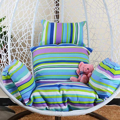 QJIAXING Swing Cushion without Stand Striped Print Removable and Washable Hanging Egg Hammock Bird's Nest Basket Chair Cushions (Only Cushion),stripedblue