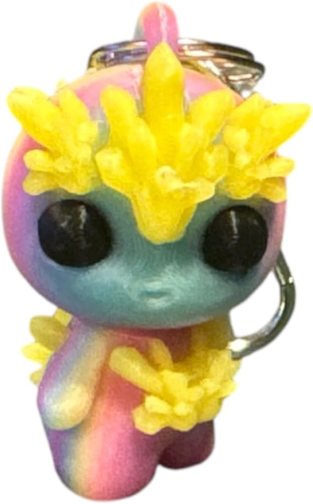 Glow Crystal Keychain – Sky Blue 3D Printed Alien with Glow-in-the-Dark Crystals | Cute Galaxy Charm Collectible