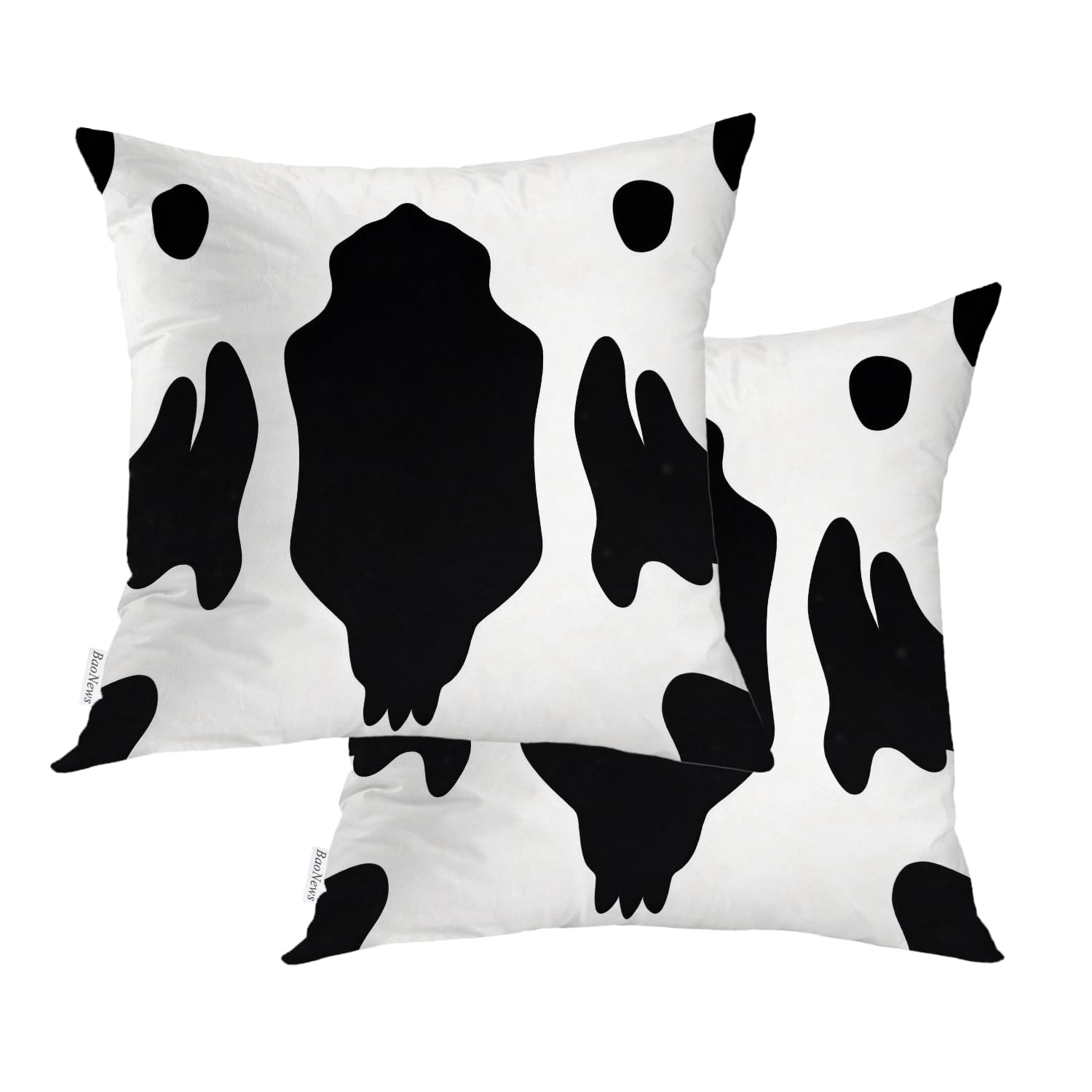 Housse de coussin vache 61x61 cm lot de 2 anti-plis visage fermeture éclair zippée cachée